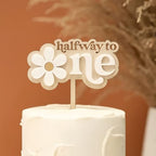 Half Way to One Cake Topper, Double Layered Daisy 1/2 Way to One Cake Decoration, Half Birthday Decoration Baby Boys Girls 6 Month Party Supplies