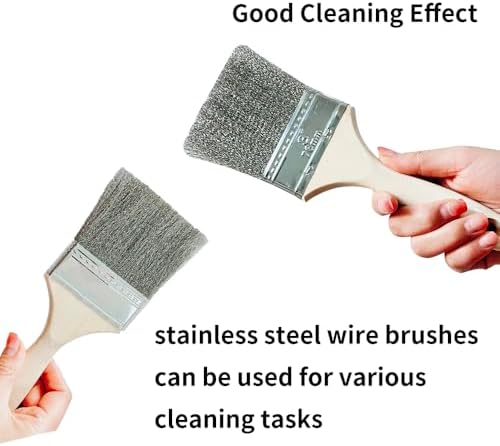 HOKLNUSE Stainless Steel Wire Brush Set 4-Piece Cleaning Brushes with Wooden Handle for Rust and Paint Removal