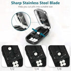 Pill Cutter Splitter for Small and Tiny Pills - 1/2 & 1/4 Adjustable Pill Splitter with Centering Device for Cutting Multiple Pills, Accurate Alignment and Easy to Use (Black)