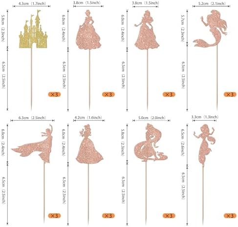 Rsstarxi 24 Pack Mermaid Birthday Cupcake Toppers Glitter Castle Girl Birthday Princess Cupcake Picks Decorations for Princess Mermaid Theme Baby Shower Birthday Party Cake Decorations Rose Gold