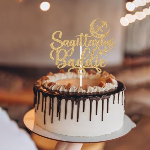 Sagittarius Baddie Cake Topper - Big Sagittarius Energy Birthday Decor, 12 Constellation Zodiac Themed Party Decorations (Gold)