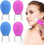 4Pcs Facial Cupping Therapy Set, Silicone Face Cupping Kit for Massage, Anti Cellulite Cup Massage Tool Vacuum Suction Cup for Eye Face Vacuum Massager (Blue, Rose Red)