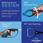 LIFE WORKS Reacher Grabber Tool, 360° Rotating Head, Lightweight 36" Foldable Arm, Ergonomic Grip, 4.5" Wide Jaw, Mobility Aid, Portable Picker Upper Tool for Seniors & Limited Mobility, 1 Pack