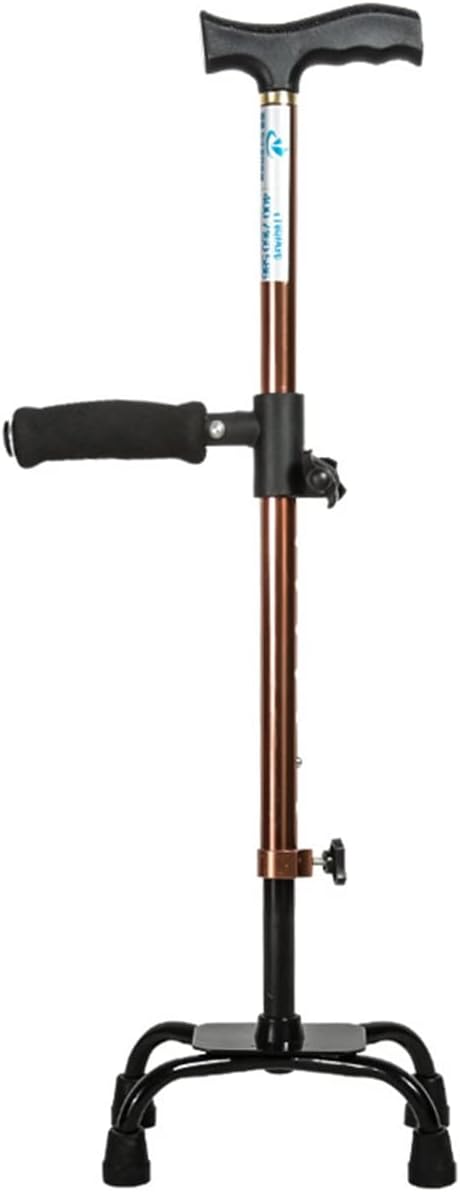 Tetrapod Walking Stick, with Side Handle and 4 Leg Base, 10 Heights Adjustable, Lightweight Walking Cane, Comfortable Grip, for Seniors Men Woman (Color : Brown)