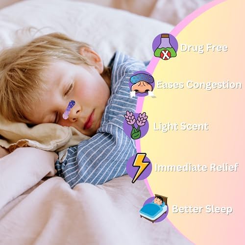 Mama's Lavender Kids Nose Strips for Breathing - Hypoallergenic and Soft, Nasal Strips for Snoring - Nose Tape for Nasal Congestion Relief - Clean, Safe Snore Stopper for Sleep - 24 Count, 5+ Ages