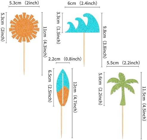 Ercadio 32 PCS Summer Beach Cupcake Toppers Coconut Palm Sun Surfboard Ocean Wave Cake Picks Baby Shower Hawaii Beach Pool Theme Birthday Party Cake Decorations Supplies