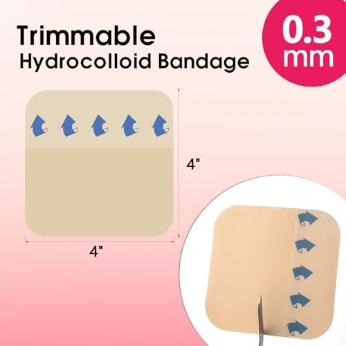 4" x 4"-12 Pack Extra Thin Hydrocolloid Dressing for Light Exudate, Hydrocolloid Patches Waterproof Wound Dressing, Adhesive Hydrocolloid Bandages, for Pressure Ulcer, Bed Sore