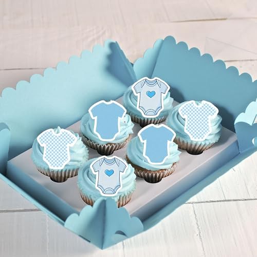 50 PCS Edible Baby Shower Cupcake Toppers Wafer Paper Gender Reveal Cupcake Picks Edible Baby Boy Birthday Decorations It's a Boy Theme Baby Shower Boys Birthday Decorations Supplies Blue