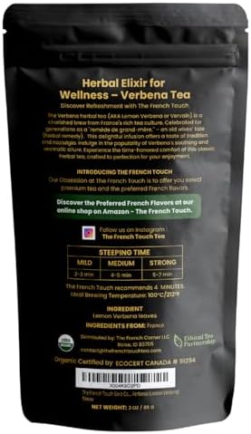 The French Touch Gold Collection - French Lemon Verbena Tea ORGANIC | 80 Gr - 2.82 Oz Loose Leaf Tea | Herbs from France | 100% Certified USDA Organic | Select Premium Lemon Verbena | Caffeine-free