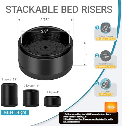 2" Heavy Duty Furniture Risers Set of 4, Round Stackable Bed Raisers Blocks with Non Slip TPU Base, Adjustable Furniture Support Pads for Sofa, Desk, Chair, Table, Couch, Cabinet