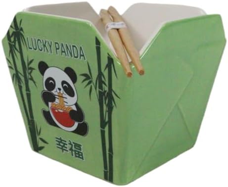Ebros Gift Asian Takeout To Go Box Shaped Serving Bowl16Oz With Bamboo Chopsticks And Built In Rest Set Oriental Dining Rice Soup Ramen Bowls Kitchen Accent (Lucky Panda With Bamboo)