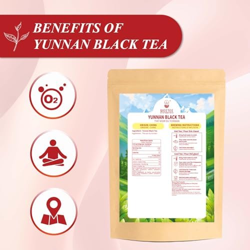 WT WEETEE Yunnan Black Tea Loose Leaf 228g, 110+ Servings Chinese Dianhong Loose Tea, Honey Aroma, Full Bodied, Mellow & Smooth, Energizing & Caffeinated