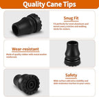 Cane Tips 3/4 Inch, Heavy Duty Rubber Cane Tips Replacement Parts, Non-Slip and Sturdy, for Canes, Walking Sticks, Hiking Stick, Seniors Crutches