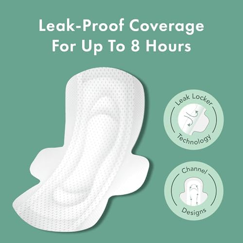 Rael Pads for Women, Organic Cotton Cover - Moderate Absorbency, Feminine Care, Ultra Thin, Sanitary Napkins with Wings, Unscented (Regular, 56 Total)