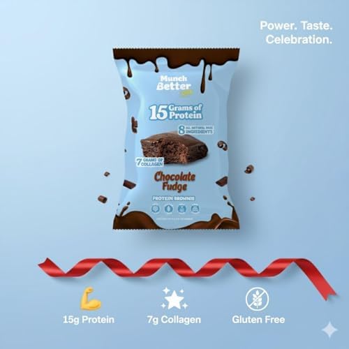 Munch Better Chocolate Fudge Protein Brownies – 15g Protein, Soft & Chewy, Gluten-Free, Low Sugar, Individually Wrapped, Clean Ingredients – 12 Count Box, Perfect Anytime Snack