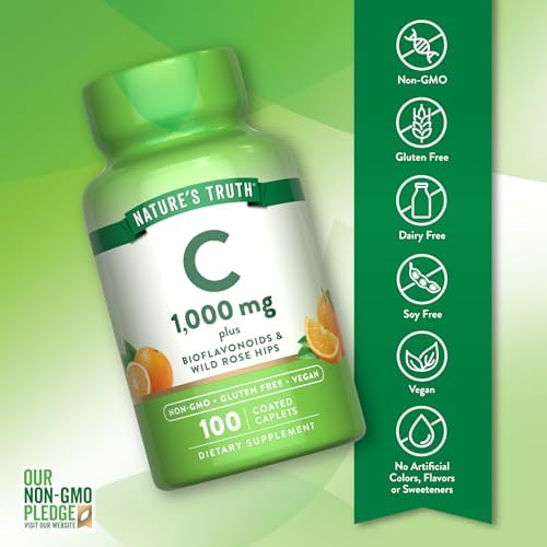 Nature's Truth Vitamin C Bioflavonoids & Rose Hips | 1000mg | 100 Caplets | Vegan, Non-GMO and Gluten Free Supplement