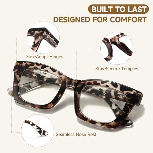 Cat Eye Reading Glasses for Women - 3 Pack Blue Light Readers with Spring Hinge, Stylish Computer Glasses