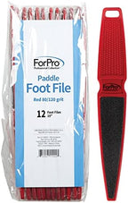 ForPro Professional Collection Pedicure Paddle Foot File, Double-Sided Foot File for Heels, Disposable & Sanitizable, 80/120 Grit, Red, Pack of 12