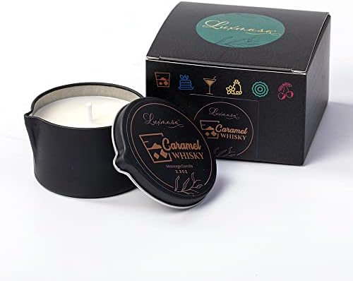 Soybean Wax Warming Massage Oil Candle for Stress Relief and Skin Moisturizing, Romantic Gift SPA Use Home Scented Candle Body Oil Caramel Whisky Scent 2.35 OZ