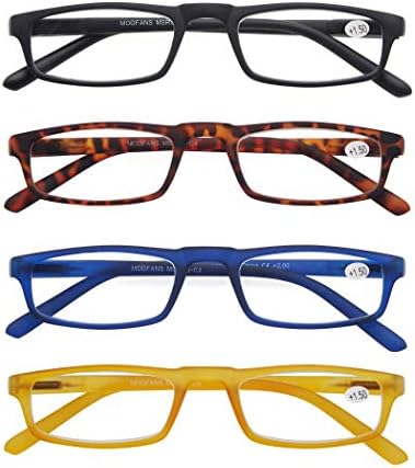 MODFANS Reading Glasses +2.5-4 Pairs Fashion Readers Narrow Frame Spring Hinge for Men Women