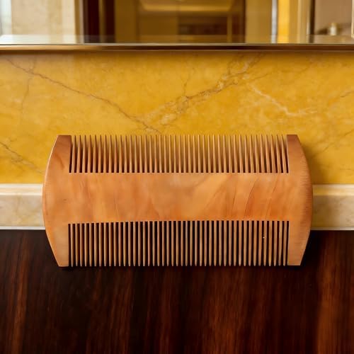 Men's Double-Sided Wooden Beard Comb, Premium Wood Grooming Comb for Mustache & Facial Hair Detangling, Smooth Anti-Static Beard Styling Comb for Daily Care