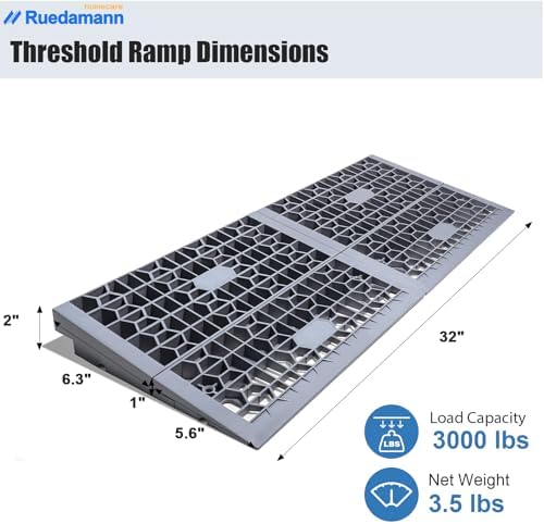 Ruedamann 2" Rise Modular Threshold Ramps for Doorways, 3000 Lbs Load Capacity Ramps for Wheelchairs for Home, Solid Plastic Portable Wheelchair Ramp for Door Thresholds and Cars, 2 PCS
