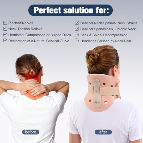 3 1/4 In Rigid Neck Brace Cervical Collar with Neck Support Foam Lightweight Soft Brace, Adjustable Cervical Traction Collar Relieves Neck Pain and Decompression for Men and Women (Neck height 5 1/4 Inch, Medium)