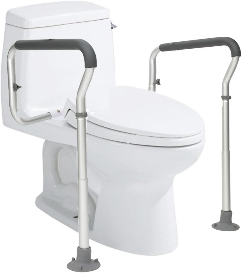 VEVOR Toilet Safety Rail, Bathroom Toilet Seat Safety Frame, Adjustable Width & Height Fit Most Toilets, 300lbs Capacity, Medical Toilet Handles with Padded Armrests for Handicap, Elderly, Disabled