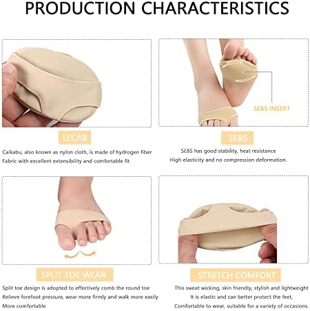 SooGree Metatarsal Pads for Women Ball of Foot Cushions for Shoes 4 Pairs Fabric Metatarsal Pads Pain Relief Forefoot Pads Foot Health Care Prevent Foot Wear (M-2 Pairs Black + 2 Pairs Beige)