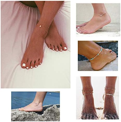 Softones 16Pcs Ankle Bracelets for Women Gold Silver Two Style Chain Beach Anklet Bracelet Jewelry Anklet Set,Adjustable Size