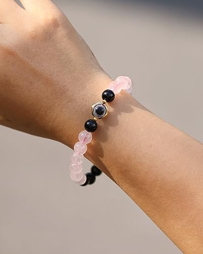 Jewever Stretch Black Obsidian/Gemstones Evil Eye Beaded Bracelets Protection Healing Crystals Wealth Bracelet for Women Prosperity and Good Luck Jewelry