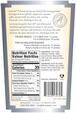 Amoretti - Premium Blueberry Syrup, 94 Servings Per Bottle (750 ml), with Pump for Flavoring Coffees, Cocktails, and other Beverages, Gluten Free, GMO/GEO Free, Preservative Free