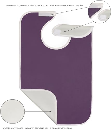 Utopia Towels 3 Pack Premium Unisex Adult Bibs for Elderly Women Men, Waterproof Bib for Eating, Adjustable and Washable (Plum)