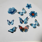 Edible wafer butterfly & flower mixed set 33 pieces of blue cake decorations, cupcake topping 258