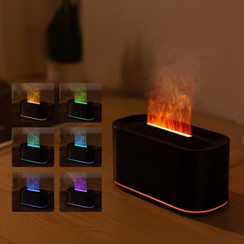Colorful Flame Effect Humidifier, Quiet Aromatherapy Machine & Humidifier for Home and Bedroom, Blcak
