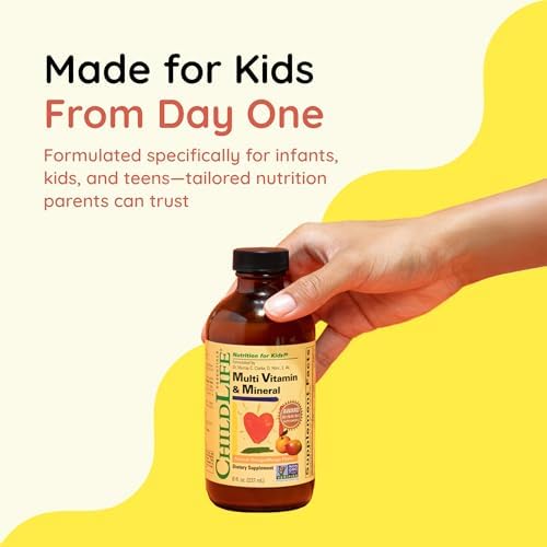 CHILDLIFE ESSENTIALS Kids Multivitamin & Mineral - Kids Vitamins, Liquid Multivitamin for Kids, Toddler Multivitamins, Liquid Vitamins, Baby Multivitamin - Natural Orange & Mango, 8 Fl Oz (Pack of 1)