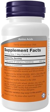 NOW Foods Supplements, L-Carnosine (Beta-Alanyl-L-Histidine) 500 mg, Healthy Aging, 50 Veg Capsules