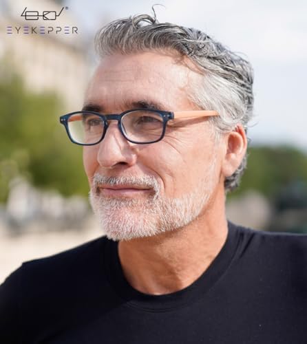 Eyekepper 5-pack Spring Hinge Wood-grain Printed Arms Reading Glasses Blue,+3.0