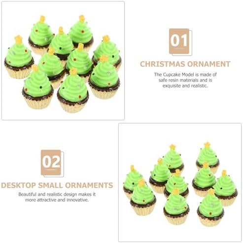 ABOOFAN 10pcs Artificial Cupcake Decors Christmas Tree Fake Cupcakes Holiday Cake Models Realistic Fake Desserts Pastries Food for Xmas Display Decor Crafts Photography Prop