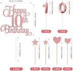 10th Birthday Cake Decorations, 10th Birthday Candles Cake Numeral Candles and Glitter Happy 10th Birthday Cake Toppers Set for Birthday Party Supplies (Rose Gold)