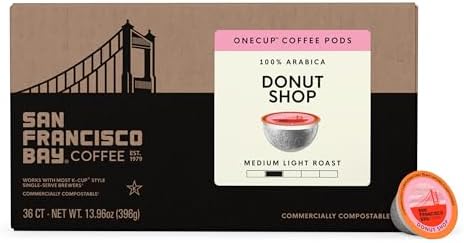 San Francisco Bay K-Cup Coffee Pods, Donut Shop (36 ct), Medium-Light Roast, Commercially Compostable Single-Serve Coffee Pods