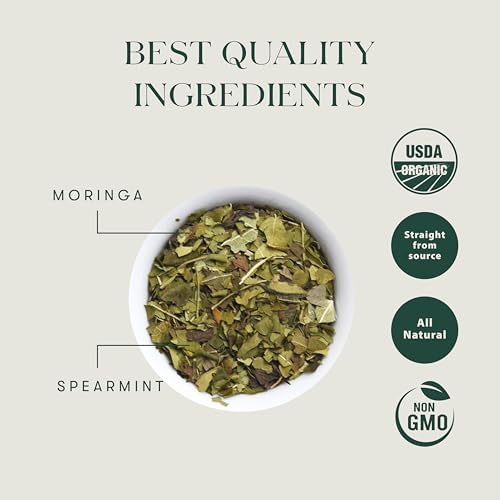Luxmi Estates - Moringa Mint Tea Loose Leaf - 50g, 1.76 Oz (25 cups) | Organic Moringa and Mint
