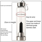 Crystal Water Bottle Natural Crystal Point Healing Obelisk Wand Elixir Energy Water Bottle Natural Quartz Crystal Gemstone Infused Water Bottle (Color : White Crystal)