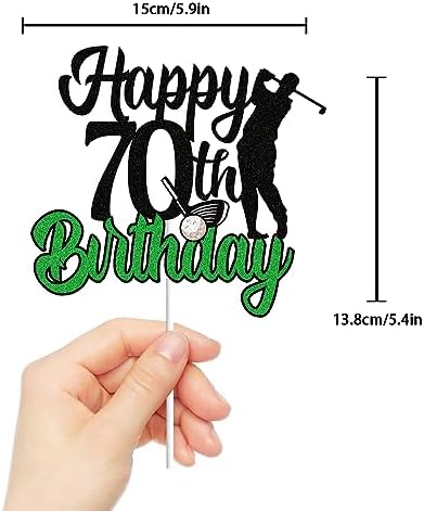 Golf Happy 70th Birthday Cake Topper Black Green Golf Seventy 70 Years Old Ball Player Cake Decorations 1953 Sport Themed Bday Party Supplies