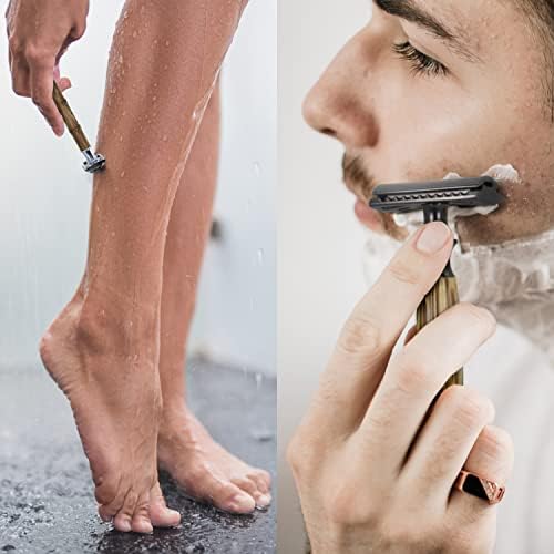Bambaw Single Blade Razors for Men & Women, Bamboo Razor with 5 Blades, Double Edge Safety Razor, Eco-Friendly, Reusable & Plastic Free – Slim Bamboo Black