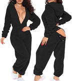 Sexy Adult Onesie Pajamas for Women Butt Flap Fleece Hooded One Piece Pajamas Womens Fluffy Sleepwear