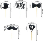 Pack of 40 Pre-Assembled Black Glitter Little Man Mini Beard Bowtie Hat Suit Cupcake Toppers for Boy Birthday Party Decorations