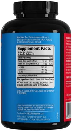 Prolab BCAA Plus Branched Chain Amino Acid Capsules, Muscle Recovery, Lean Muscle Support, Endurance & Performance Booster (180 Capsules)