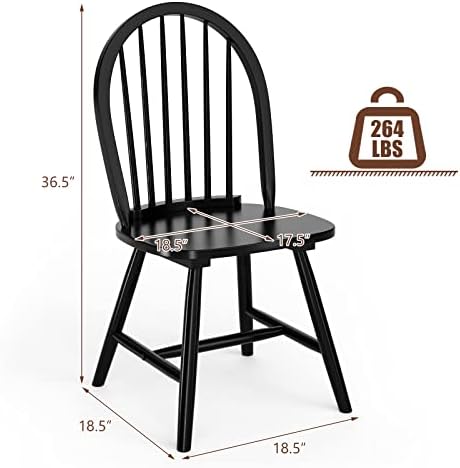 Giantex Wood Dining Chairs Set of 2, Windsor Chairs with Solid Wood Legs, High Spindle Back, H-Shaped Crossbars, Vintage Country Farmhouse Style Wooden Side Chairs, Black