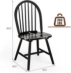Giantex Wood Dining Chairs Set of 2, Windsor Chairs with Solid Wood Legs, High Spindle Back, H-Shaped Crossbars, Vintage Country Farmhouse Style Wooden Side Chairs, Black
